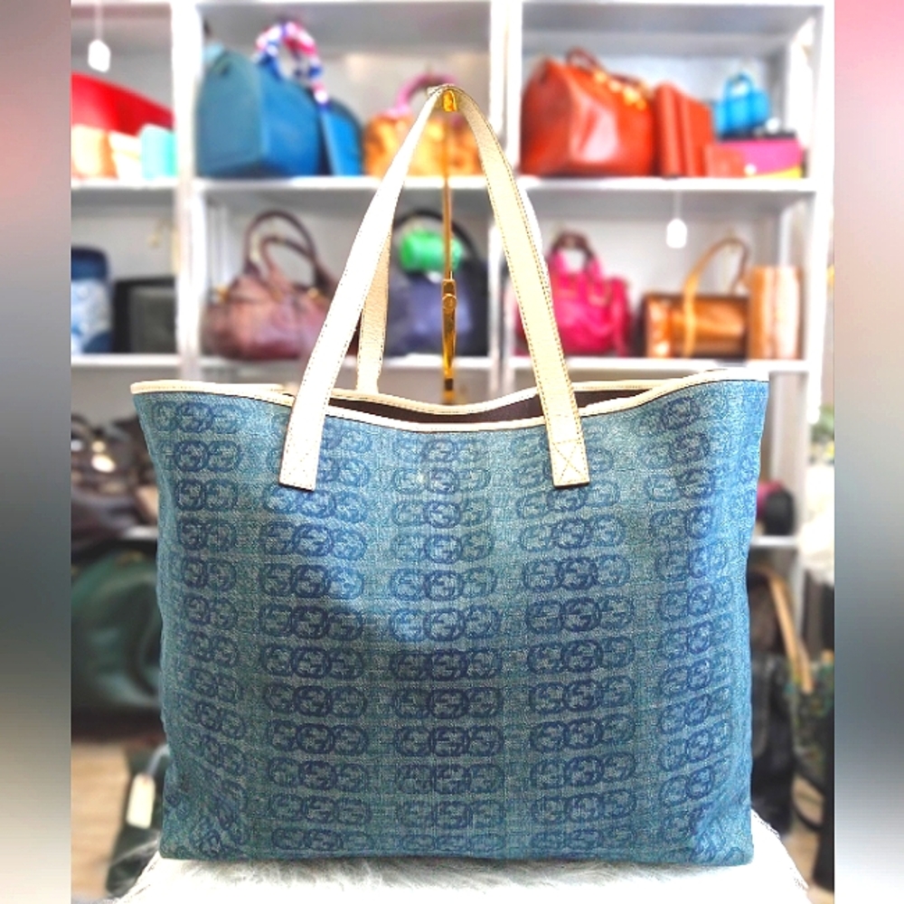 GUCCI DENIM TOTE AND LONG WALLET BUNDLE - Picture 2 of 16